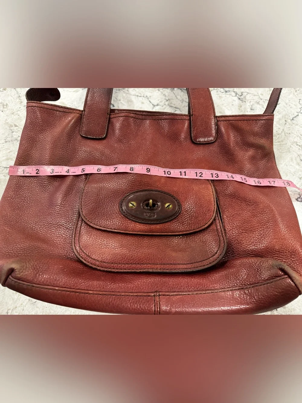 Vintage UGG Large Burguundy/ Mahogany  Leather Bag Rare Unique Design